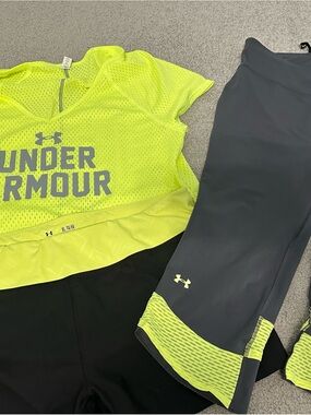 Under Armour Neon Yellow & Gray Workout Set - Top and Capris